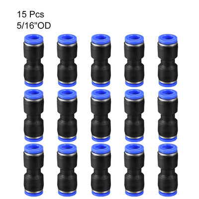 Harfington Uxcell 15pcs Push to Connect Fittings Tube Connect  8mm or 5/16" Straight OD Push Fit Fittings Tube Fittings Push Lock Blue