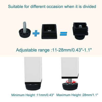 Harfington Uxcell Leveling Feet 38 x 38mm Square Tube Inserts Kit Furniture Glide Adjuster 8 Sets