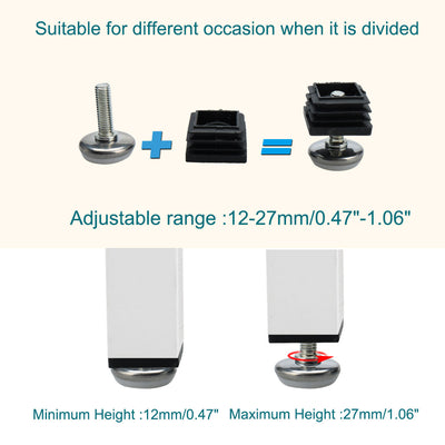 Harfington Uxcell Adjustable Leveling Feet 25 x 25mm Tube Inserts Furniture Table Glide 8 Pcs