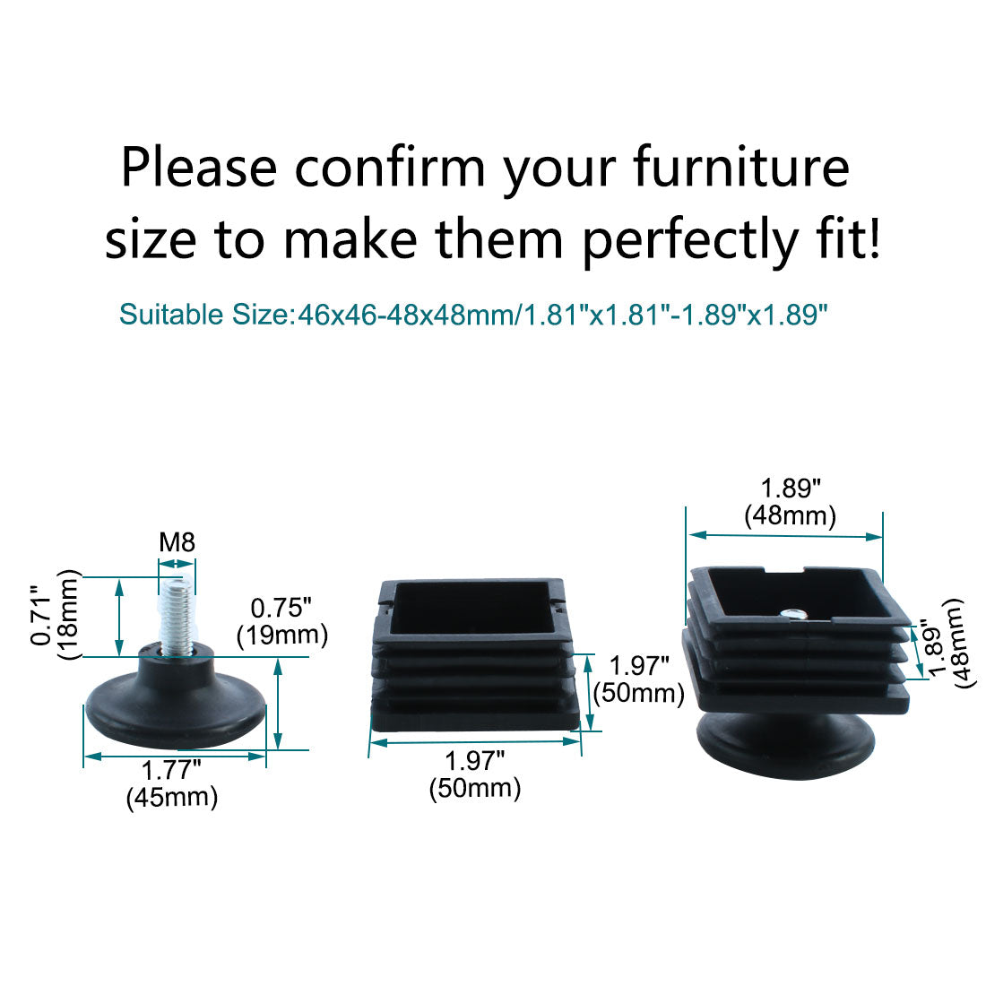 uxcell Uxcell 10 Sets einstellbar Stellfüße quadratisch Schlaucheinsatz Möbelgleiter 50 x 50mm