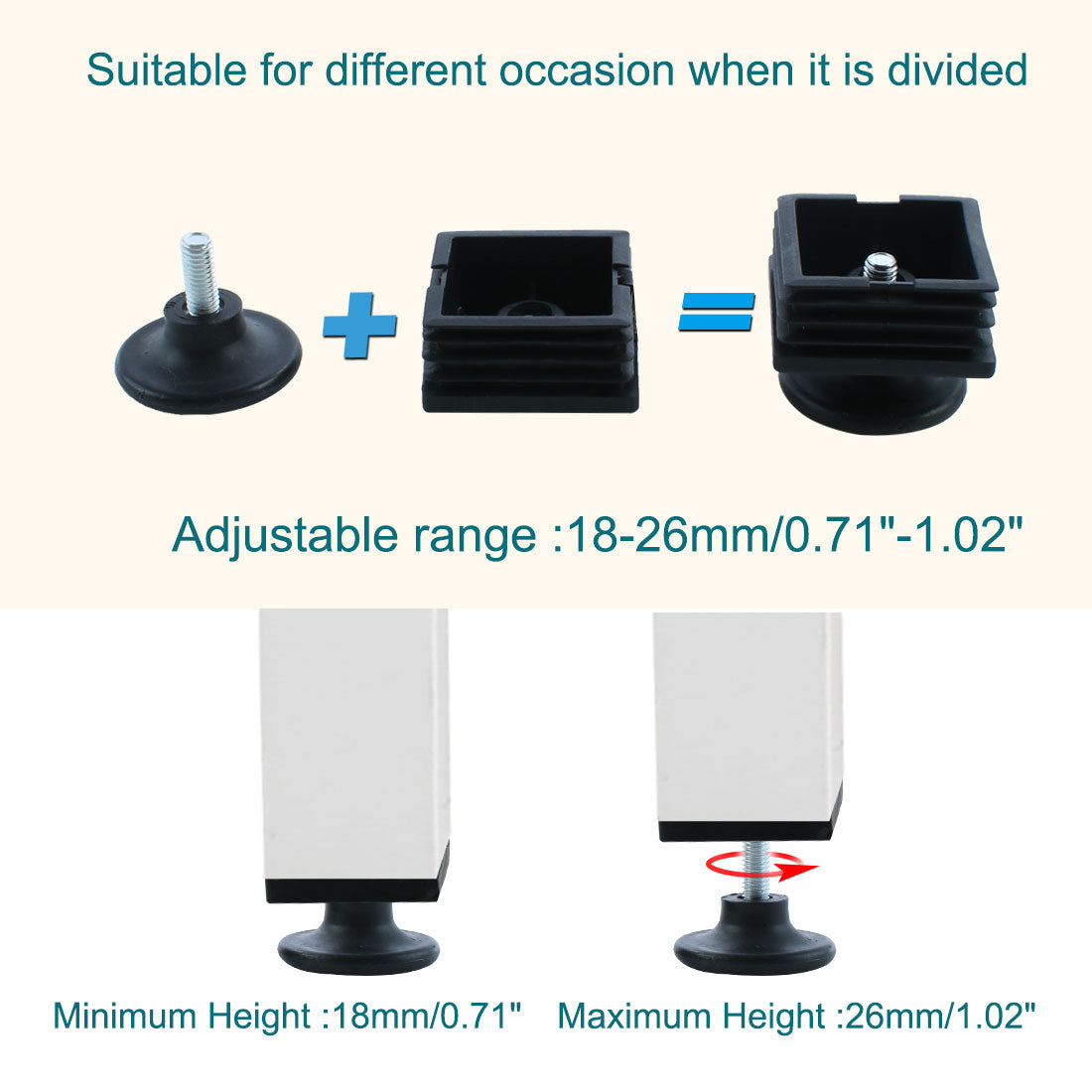 uxcell Uxcell 10 Sets einstellbar Stellfüße quadratisch Schlaucheinsatz Möbelgleiter 50 x 50mm