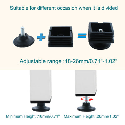 Harfington Uxcell 10 Sets einstellbar Stellfüße quadratisch Schlaucheinsatz Möbelgleiter 50 x 50mm