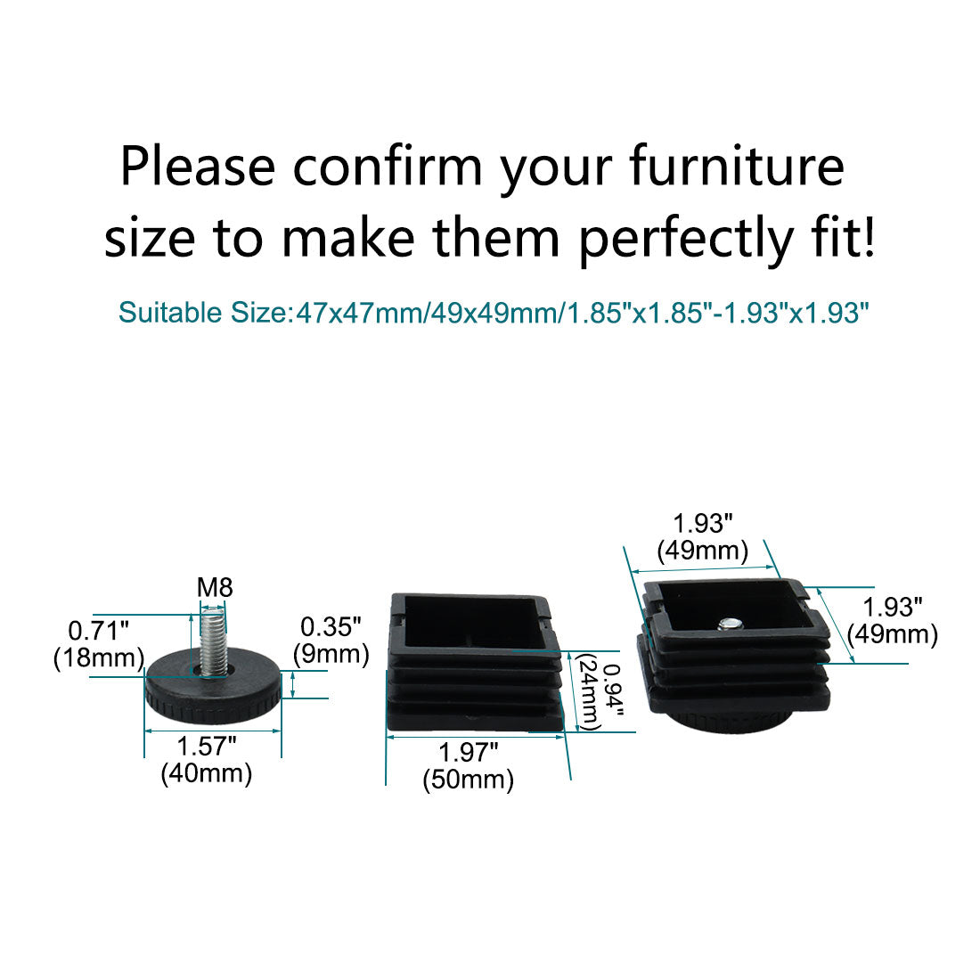 uxcell Uxcell M8 Leveling Feet 50 x 50mm Square Insert Adjustable Furniture Glide 8 Sets