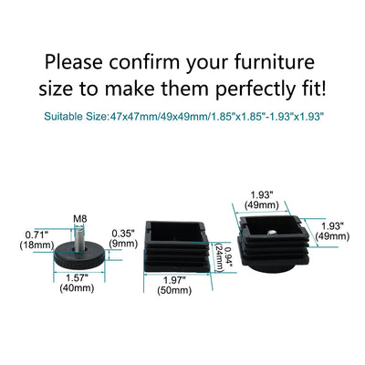 Harfington Uxcell M8 Leveling Feet 50 x 50mm Square Insert Adjustable Furniture Glide 8 Sets