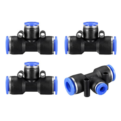 Harfington Uxcell 4 pcs Push To Connect Fittings T Type Tube Connect 25/64“ -15/64” od Push Fit Fittings Tube Fittings Push Lock Blue (10-6mm T tee)