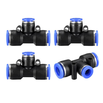 Harfington Uxcell 4 pcs Push To Connect Fittings T Type Tube Connect 25/64“ -5/16” od Push Fit Fittings Tube Fittings Push Lock Blue (10-8mm T tee)