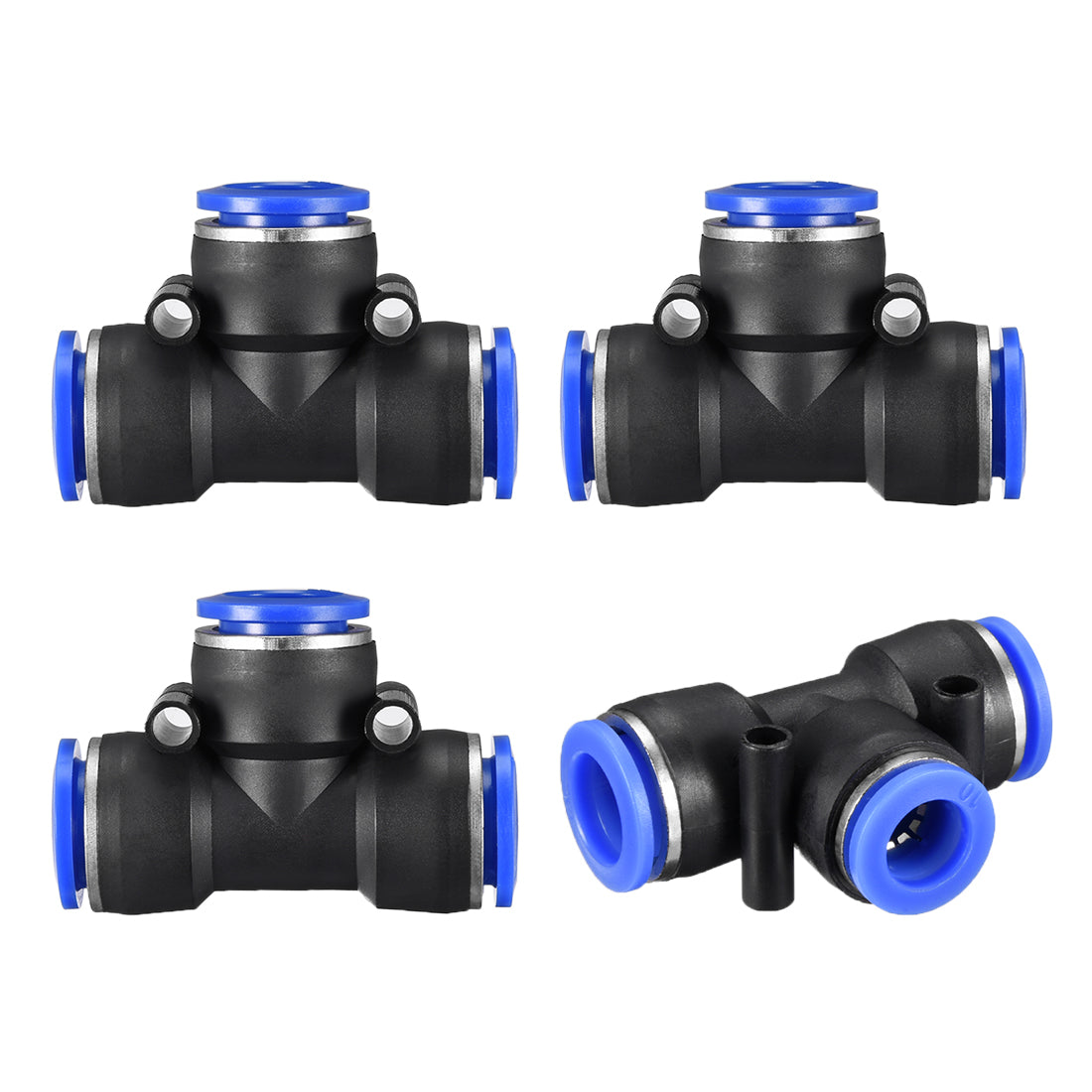 uxcell Uxcell 4 pcs Push To Connect Fittings T Type Tube Connect 15/32“ -25/64” od Push Fit Fittings Tube Fittings Push Lock Blue (12-10mm T tee)