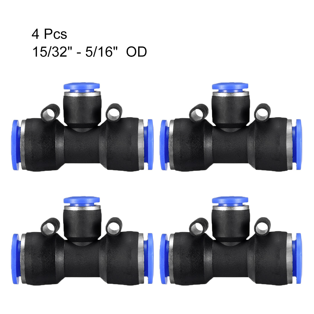 uxcell Uxcell 4 pcs Push To Connect Fittings T Type Tube Connect 15/32“ -5/16” od Push Fit Fittings Tube Fittings Push Lock Blue (12-8mm T tee)