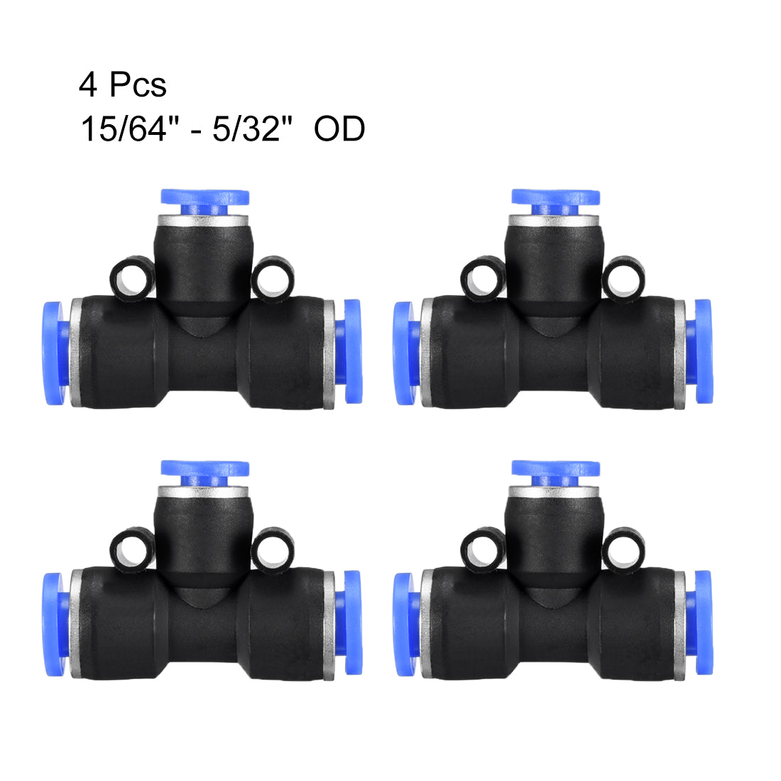 uxcell Uxcell 4 pcs Push To Connect Fittings T Type Tube Connect 15/64“ -5/32” od Push Fit Fittings Tube Fittings Push Lock Blue (6-4mm T tee)