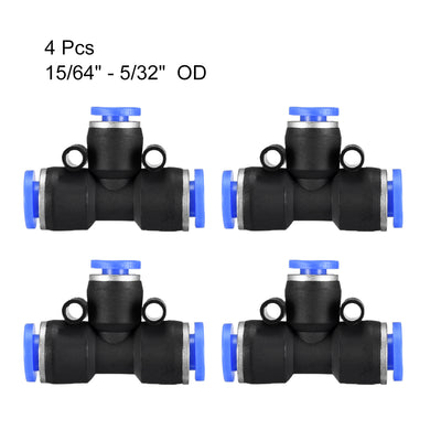 Harfington Uxcell 4 pcs Push To Connect Fittings T Type Tube Connect 15/64“ -5/32” od Push Fit Fittings Tube Fittings Push Lock Blue (6-4mm T tee)