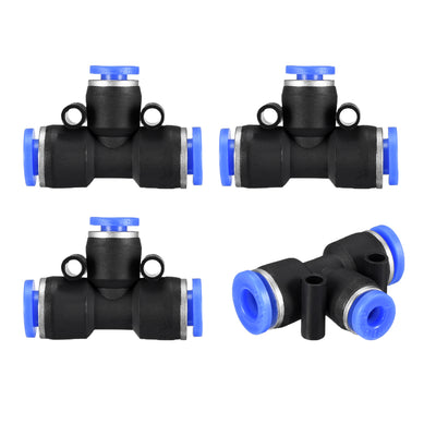 Harfington Uxcell 4 pcs Push To Connect Fittings T Type Tube Connect 15/64“ -5/32” od Push Fit Fittings Tube Fittings Push Lock Blue (6-4mm T tee)