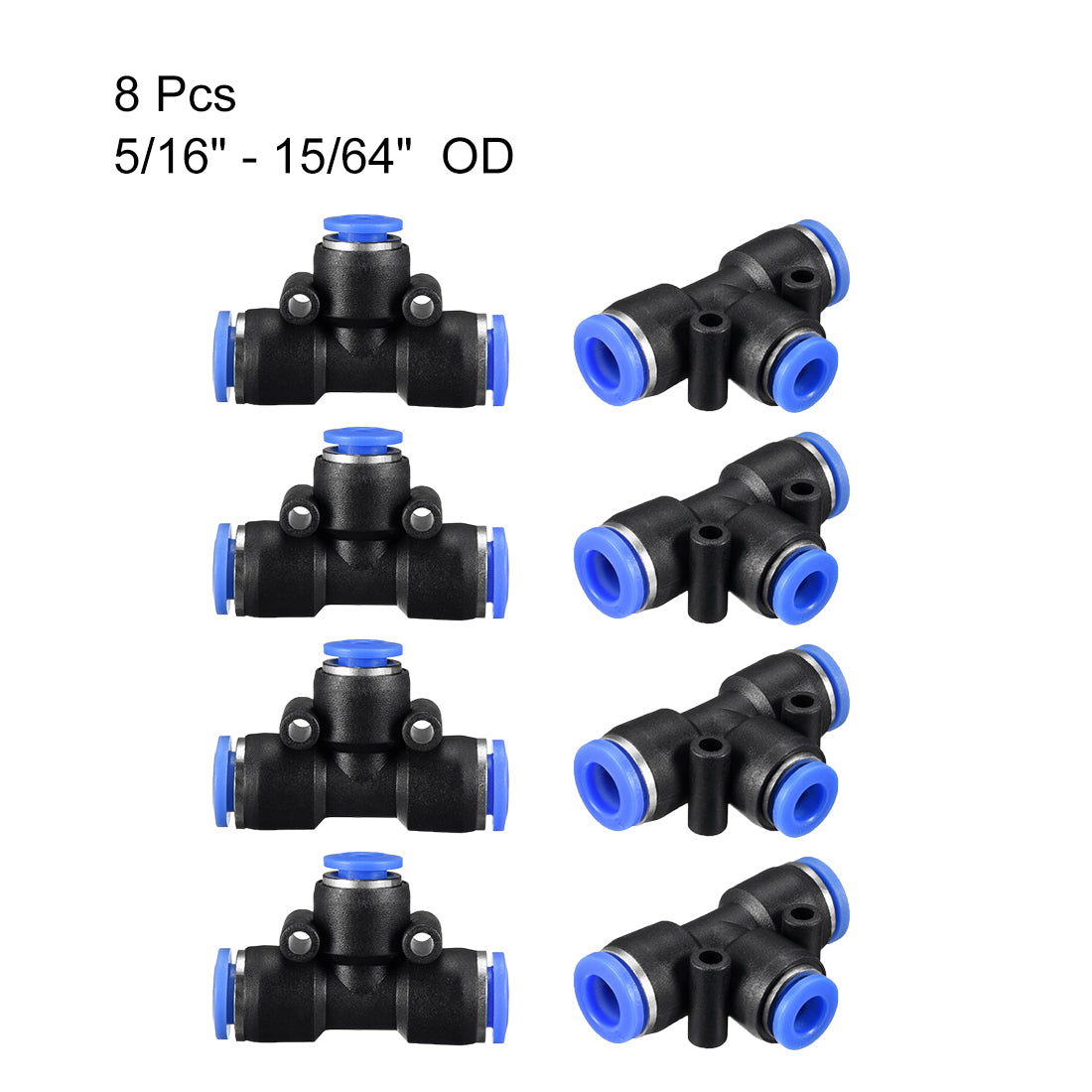 uxcell Uxcell 8 pcs Push To Connect Fittings T Type Tube Connect 5/16“ -15/64” od Push Fit Fittings Tube Fittings Push Lock Blue (8-6mm T tee)