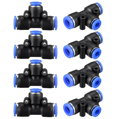 Harfington Uxcell 8 pcs Push To Connect Fittings T Type Tube Connect 5/16“ -15/64” od Push Fit Fittings Tube Fittings Push Lock Blue (8-6mm T tee)