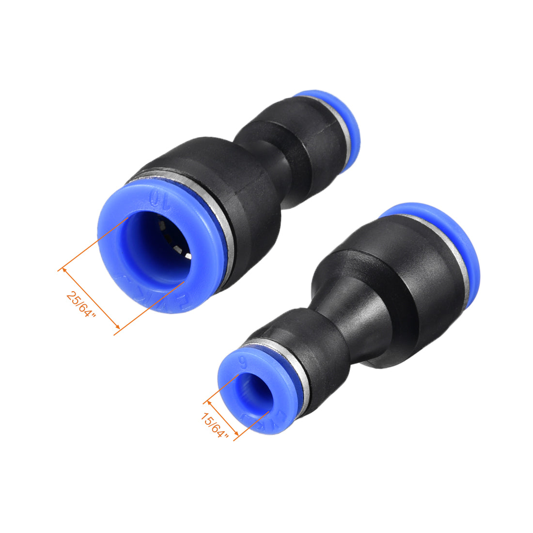 uxcell Uxcell 4pcs Push to Connect Fittings Tube Connect  25/64" to 15/64" Straight OD Push Fit Fittings Tube Fittings Push Lock Blue