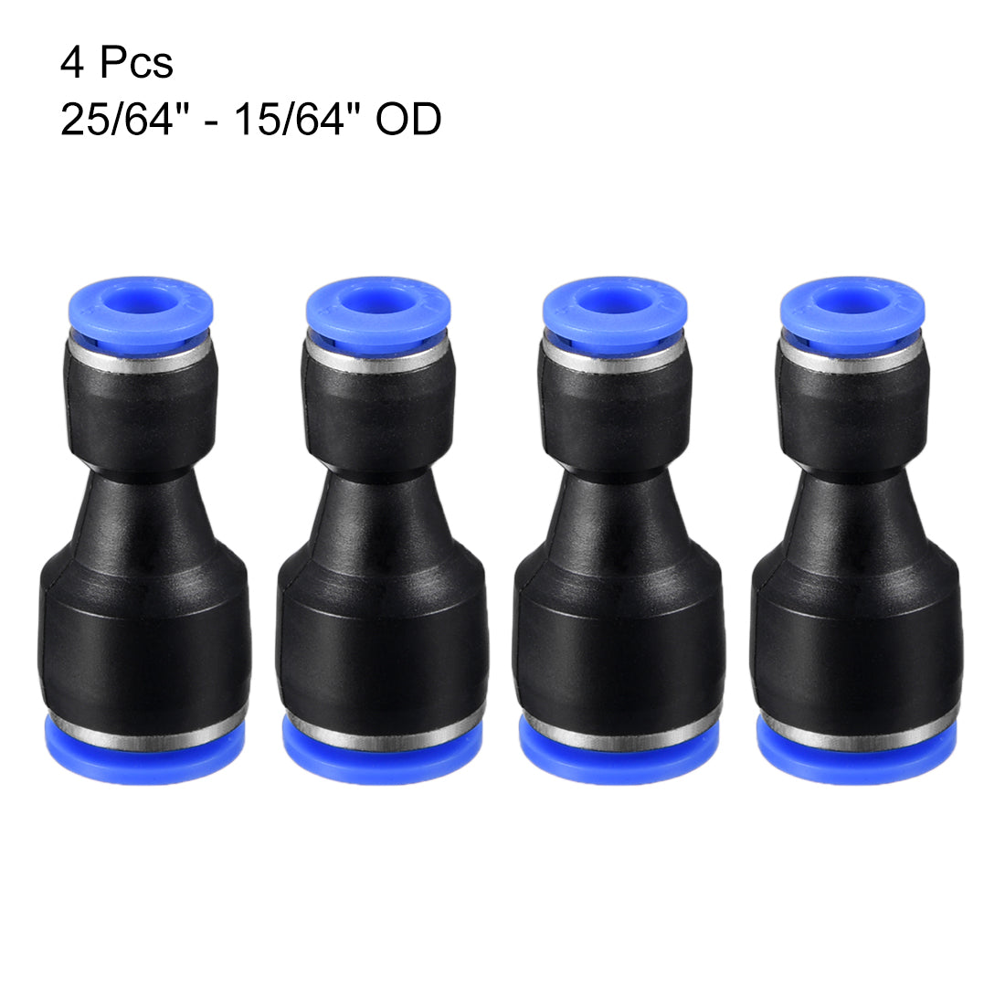 uxcell Uxcell 4pcs Push to Connect Fittings Tube Connect  25/64" to 15/64" Straight OD Push Fit Fittings Tube Fittings Push Lock Blue