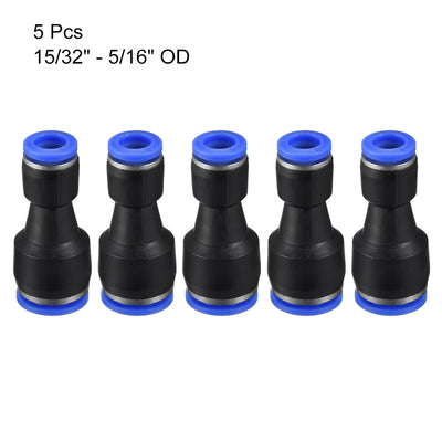 Harfington Uxcell 5pcs Push to Connect Fittings Tube Connect  15/32" to 5/16" Straight OD Push Fit Fittings Tube Fittings Push Lock Blue