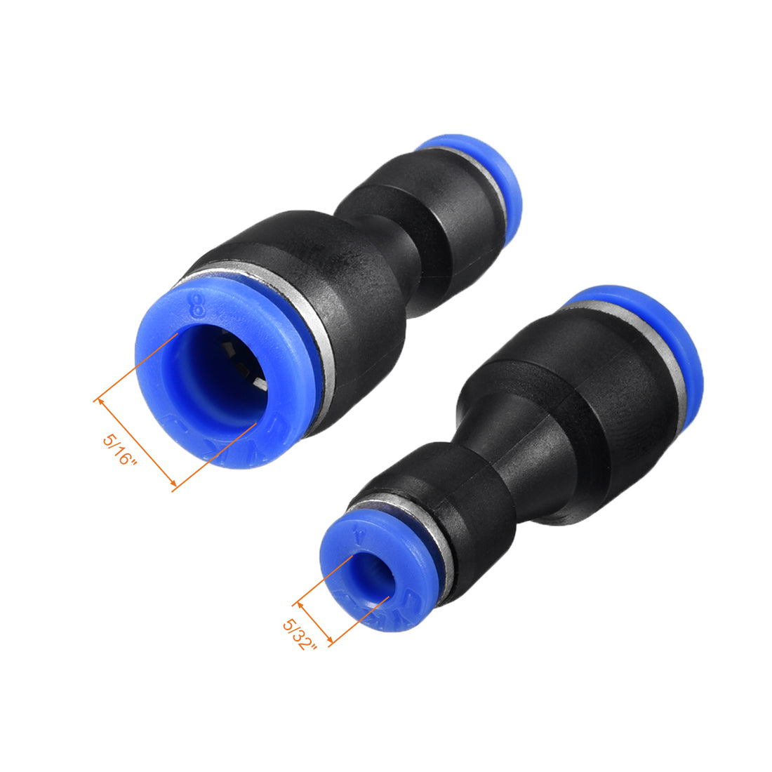 uxcell Uxcell 2pcs Push to Connect Fittings Tube Connect  5/16" to 5/32" Straight OD Push Fit Fittings Tube Fittings Push Lock Blue