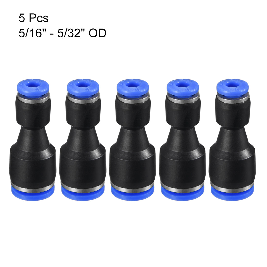 uxcell Uxcell 5pcs Push to Connect Fittings Tube Connect  5/16" to 5/32" Straight OD Push Fit Fittings Tube Fittings Push Lock Blue