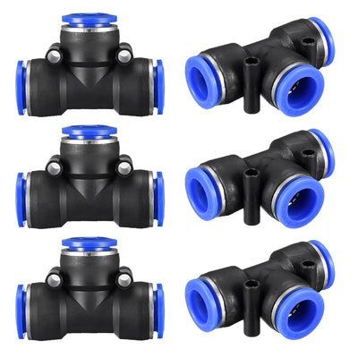 Harfington Uxcell 6pcs Push To Connect Fittings T Type Tube Connect 12mm or 15/32" od Push Fit Fittings Tube Fittings Push Lock Blue (12mm T tee)