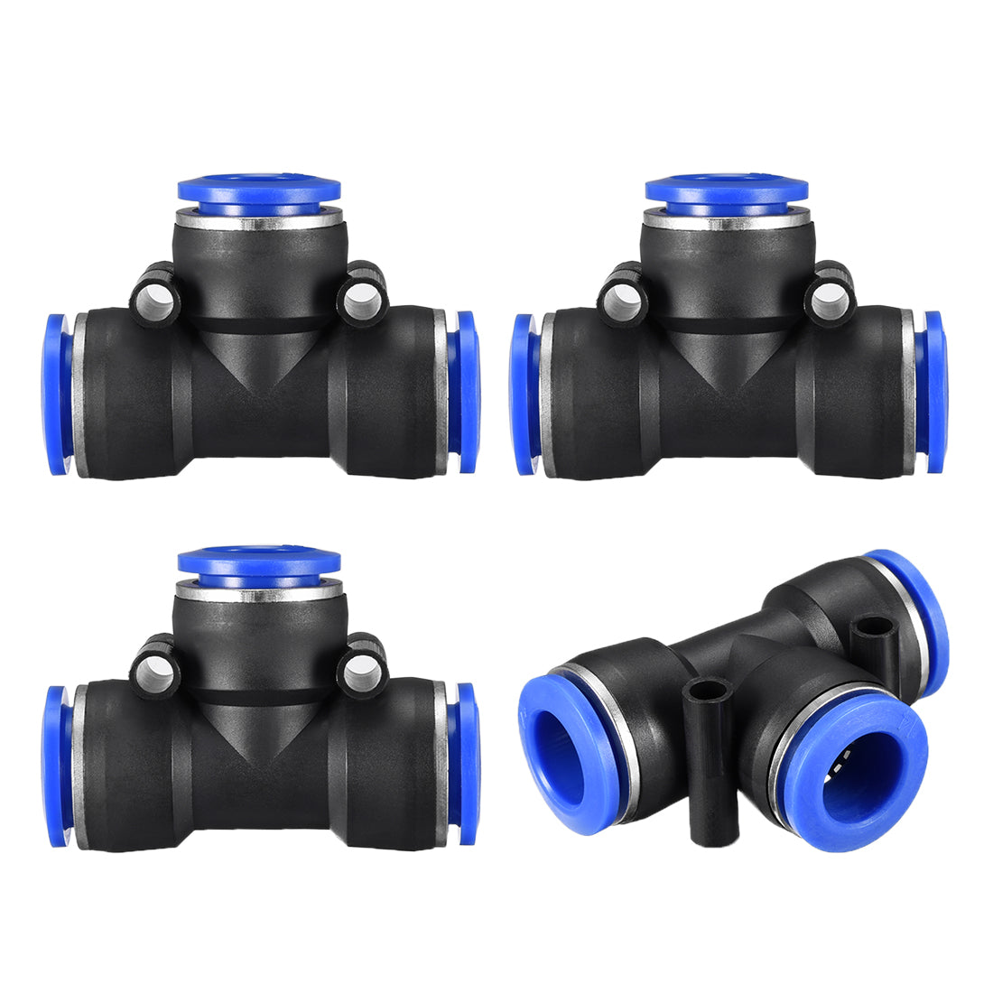 uxcell Uxcell 4pcs Push To Connect Fittings T Type Tube Connect 14mm or 35/64" od Push Fit Fittings Tube Fittings Push Lock Blue (14mm T tee)