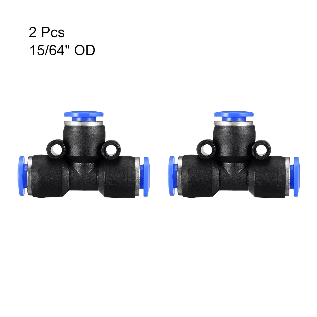 uxcell Uxcell 2pcs Push To Connect Fittings T Type Tube Connect 6mm or 15/64" od Push Fit Fittings Tube Fittings Push Lock Blue (6mm T tee)