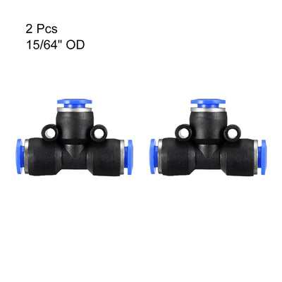 Harfington Uxcell 2pcs Push To Connect Fittings T Type Tube Connect 6mm or 15/64" od Push Fit Fittings Tube Fittings Push Lock Blue (6mm T tee)