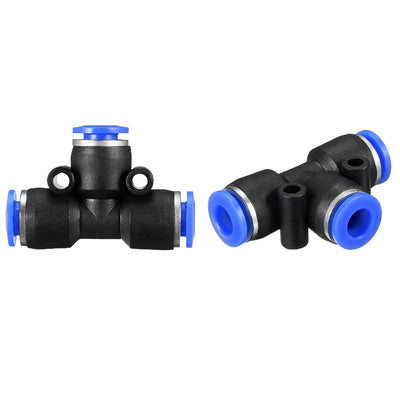 Harfington Uxcell 2pcs Push To Connect Fittings T Type Tube Connect 6mm or 15/64" od Push Fit Fittings Tube Fittings Push Lock Blue (6mm T tee)