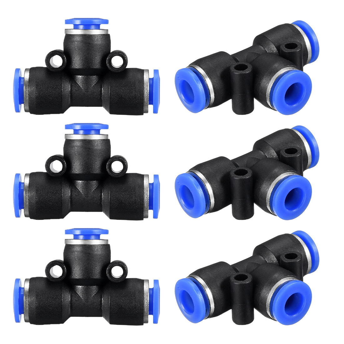 uxcell Uxcell 6pcs Push To Connect Fittings T Type Tube Connect 6mm or 15/64" od Push Fit Fittings Tube Fittings Push Lock Blue (6mm T tee)