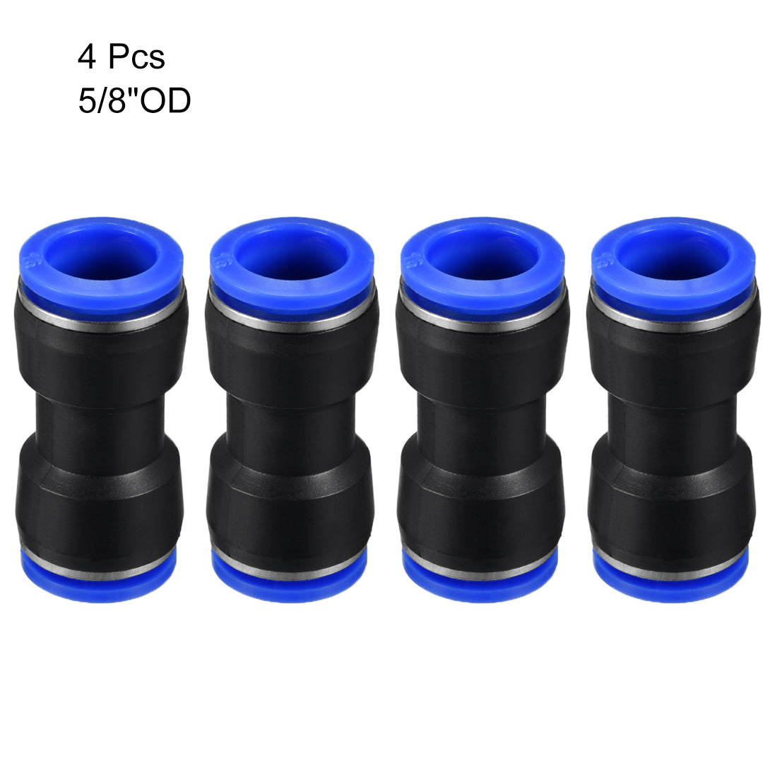 uxcell Uxcell 4pcs Push to Connect Fittings Tube Connect  16mm or 5/8" Straight OD Push Fit Fittings Tube Fittings Push Lock Blue