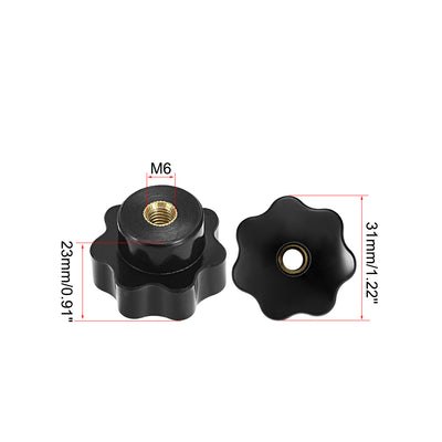 Harfington Uxcell 5 Pcs Star Knob Grip Handle M6 Diameter Brass Insert Female Thread Black