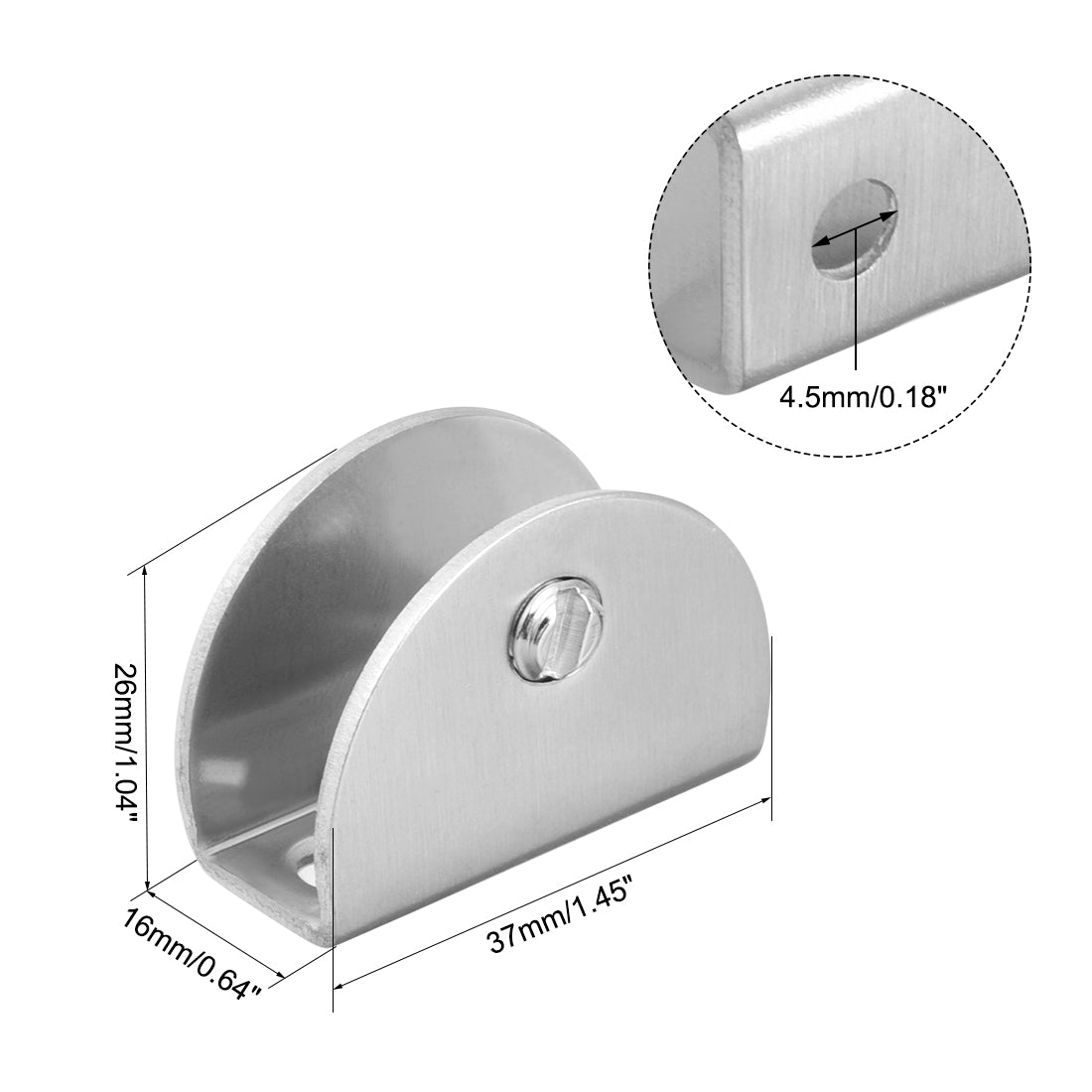 uxcell Uxcell Glass Shelf Brackets Stainless Steel Holder Half Round for 8-12mm Thickness 4pcs