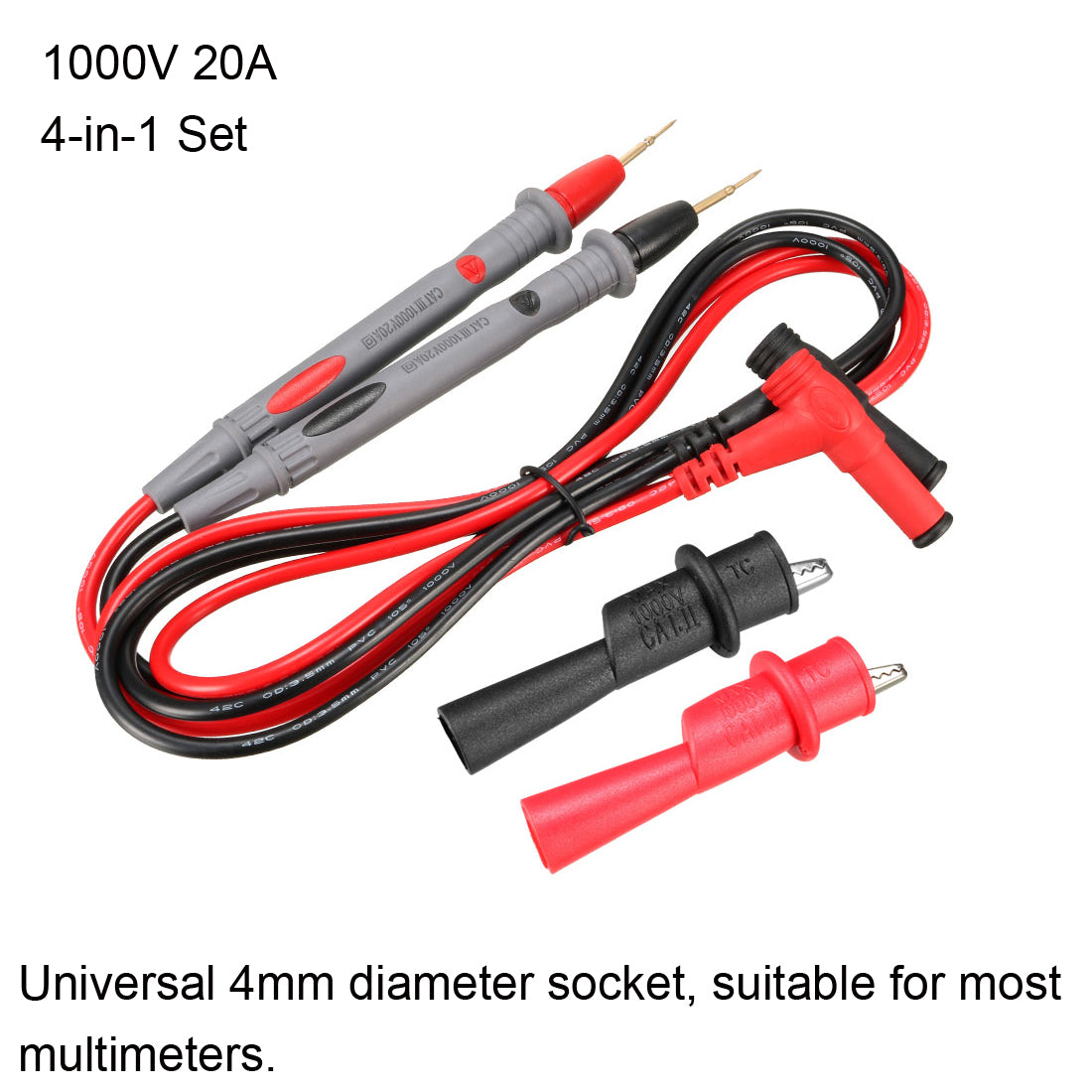 uxcell Uxcell Multimeter Test Leads Banana Plug with Copper Probe﻿ Alligator Clips 20A 4in1 Set