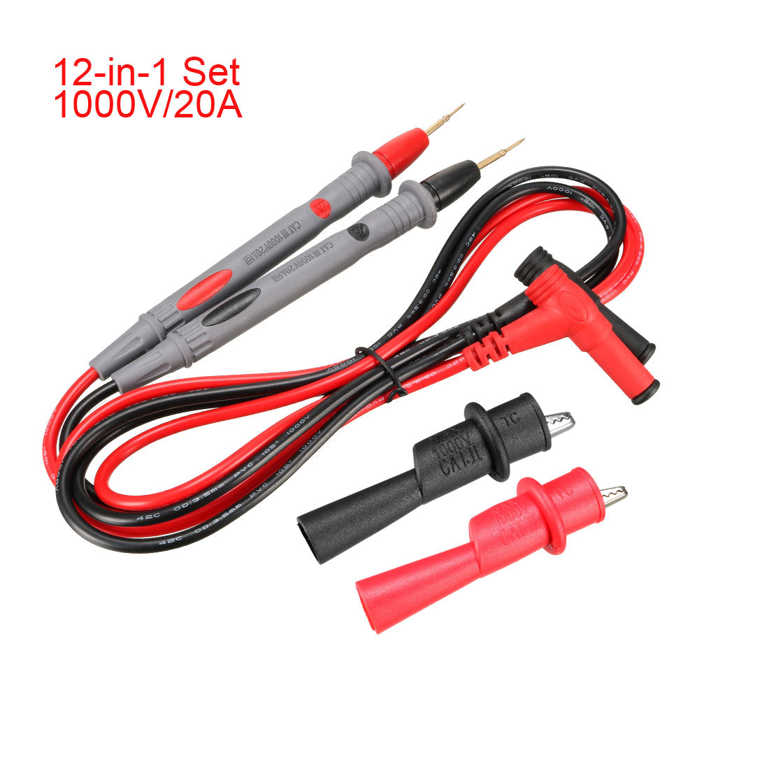 uxcell Uxcell Multimeter Test Leads Banana Plug with Copper Probe﻿ and Alligator Clips, 20A , 12-in-1 Set