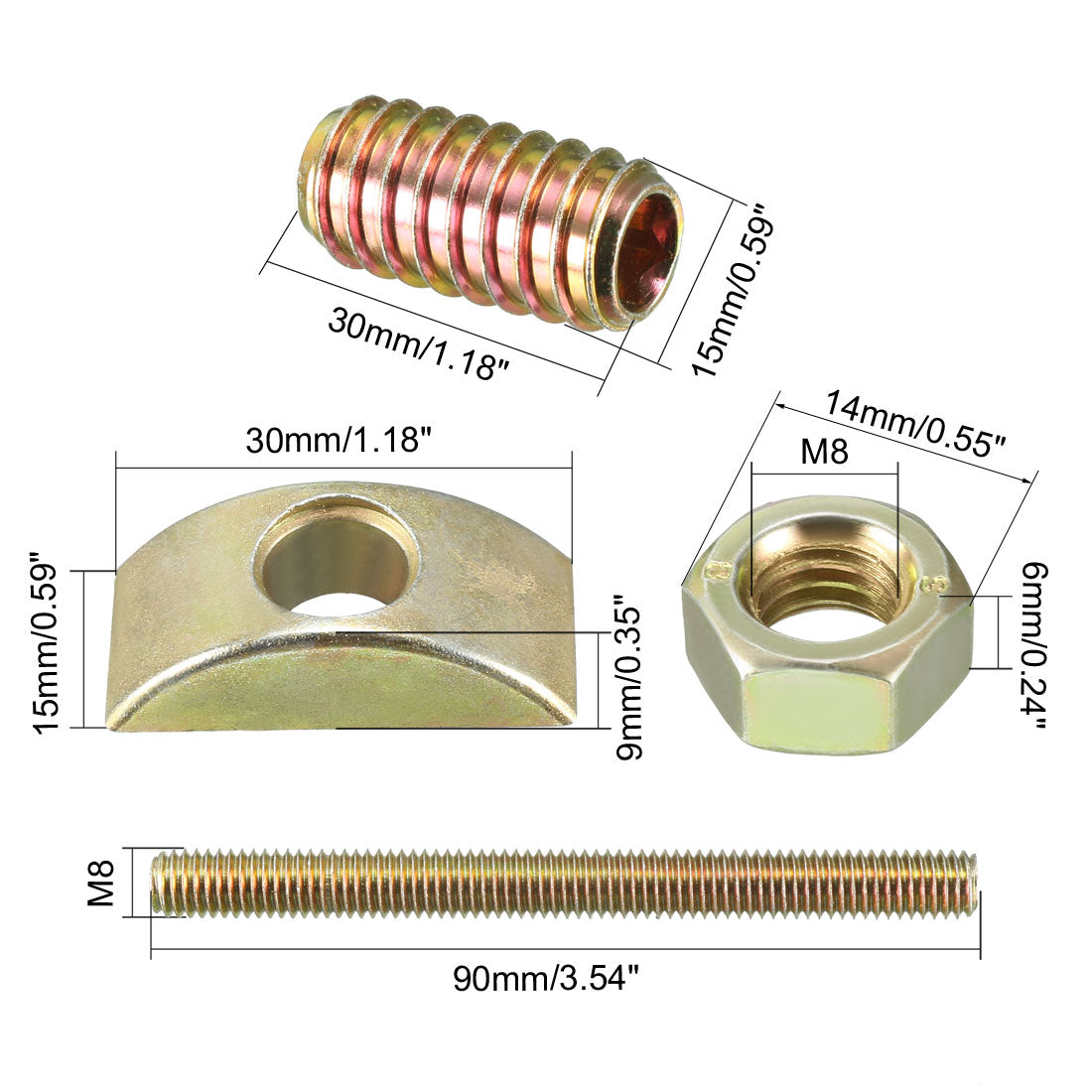 uxcell Uxcell 2 Sets Furniture Hardware Zinc Plated Half-Moon Nut Connecting Fitting Bronze Tone