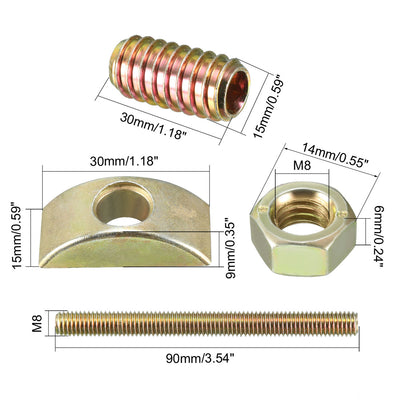 Harfington Uxcell 2 Sets Furniture Hardware Zinc Plated Half-Moon Nut Connecting Fitting Bronze Tone