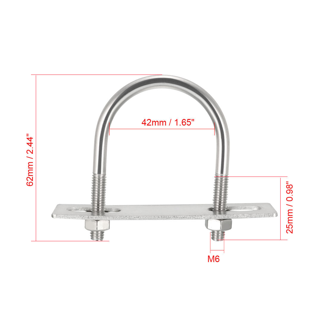 uxcell Uxcell U-Bolts M6 D x 42mm W x 65mm L 304 Stainless Steel with Nuts Frame 4Pcs