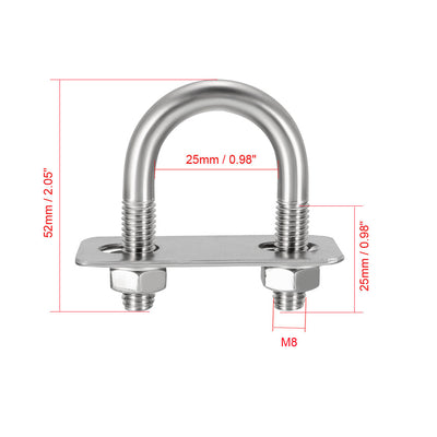 Harfington Uxcell U-Bolts M8 27mm Inner Width 304 Stainless Steel with Nuts Frame Straps 2Pcs