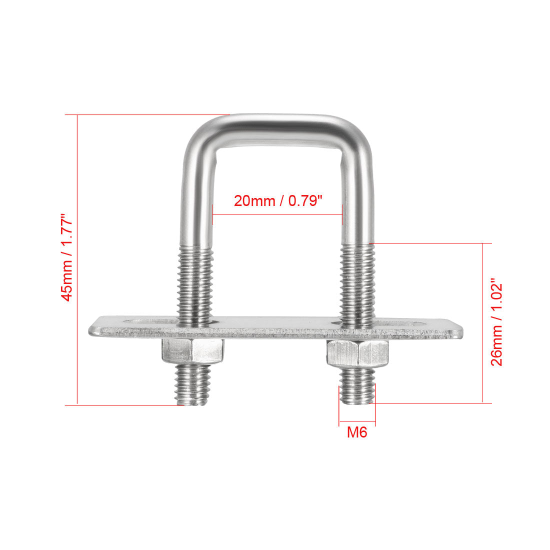 uxcell Uxcell Square U-Bolts M6 D x 20mm W x 45mm L 304 Stainless Steel with Nuts Frame