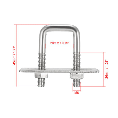 Harfington Uxcell Square U-Bolts M6 D x 20mm W x 45mm L 304 Stainless Steel with Nuts Frame