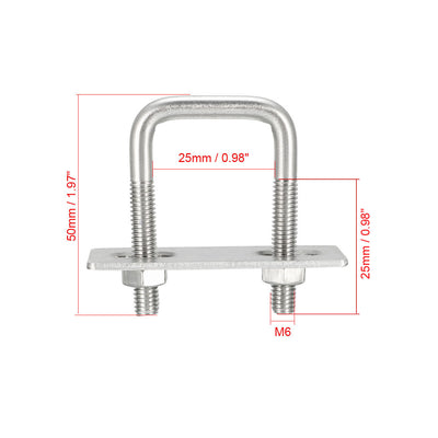 Harfington Uxcell 2 Stück Vierkant U-Bolzen Bügelschrauben Bügelbolzen 1"(25mm) Innenbreite 304 Edelstahl M6 mit Muttern Rahmengurte