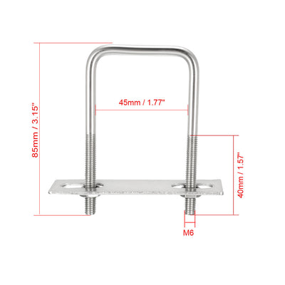 Harfington Uxcell Square U-Bolts M6 D x 45mm W x 85mm L 304 Stainless Steel with Nuts Frame