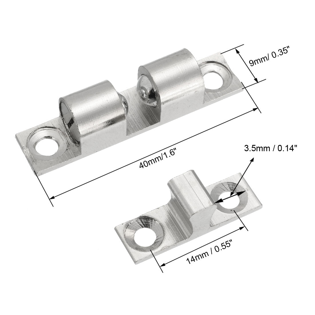 uxcell Uxcell Cabinet Door Closet Brass Double Ball Catch Tension Latch 40mm L Silver Tone