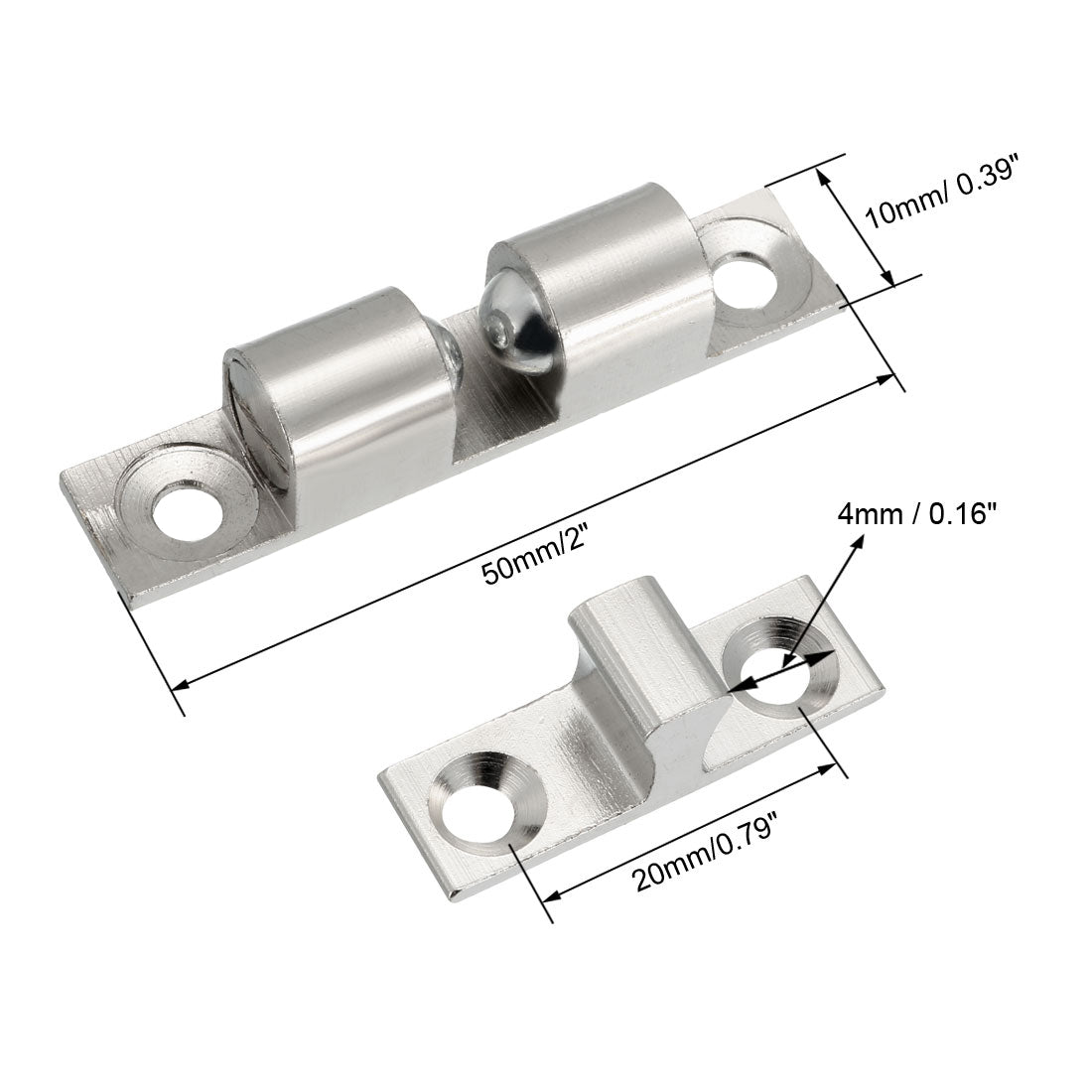 uxcell Uxcell 2pcs Cabinet Door Closet Brass Double Ball Catch Tension Latch 50mm Length Silver Tone