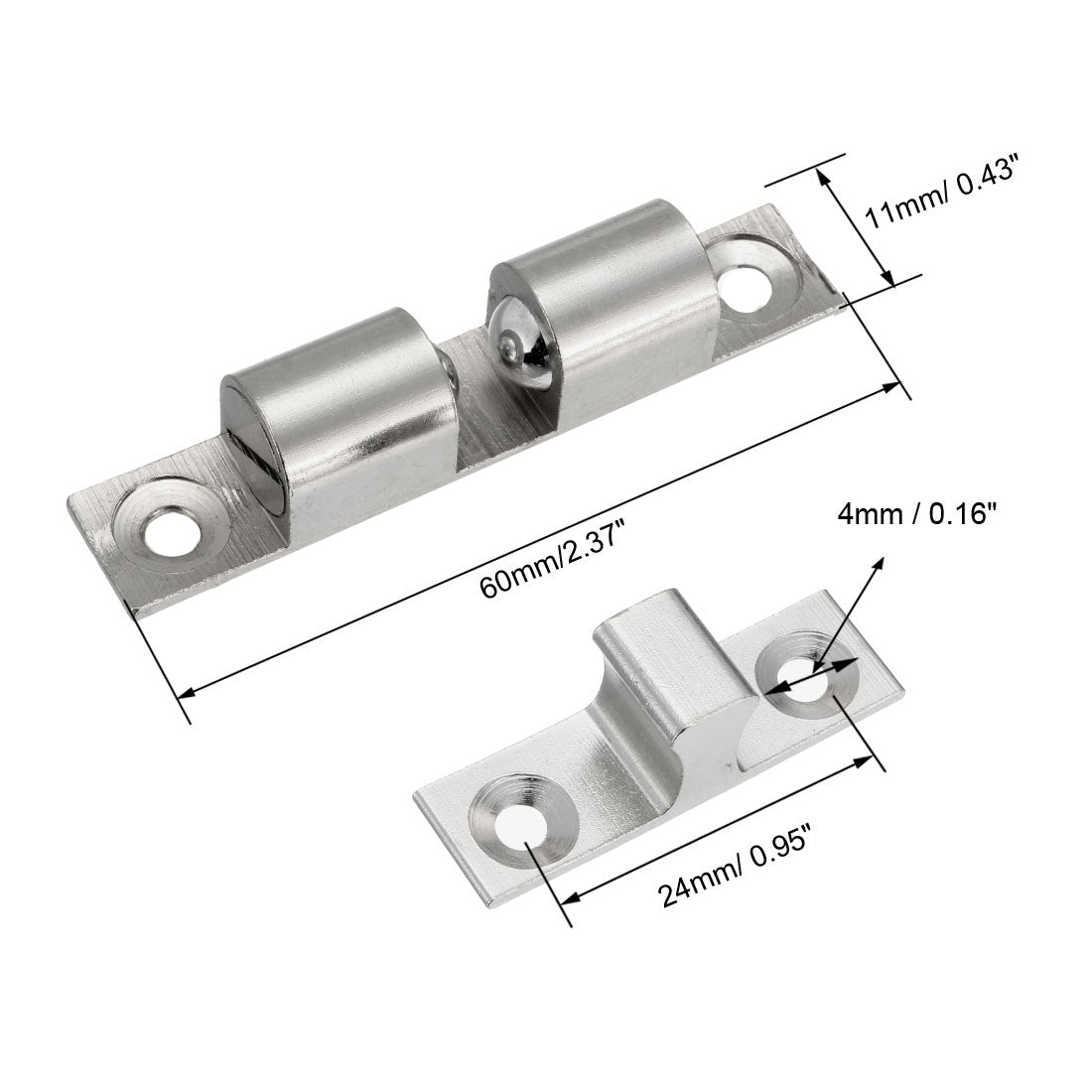 uxcell Uxcell 2pcs Cabinet Door Closet Brass Double Ball Catch Tension Latch 60mm Length Silver Tone