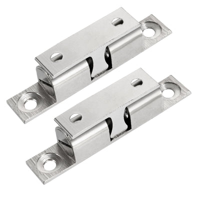 Harfington Uxcell 2pcs Cabinet Door Closet Brass Double Ball Catch Tension Latch 60mm Length Silver Tone