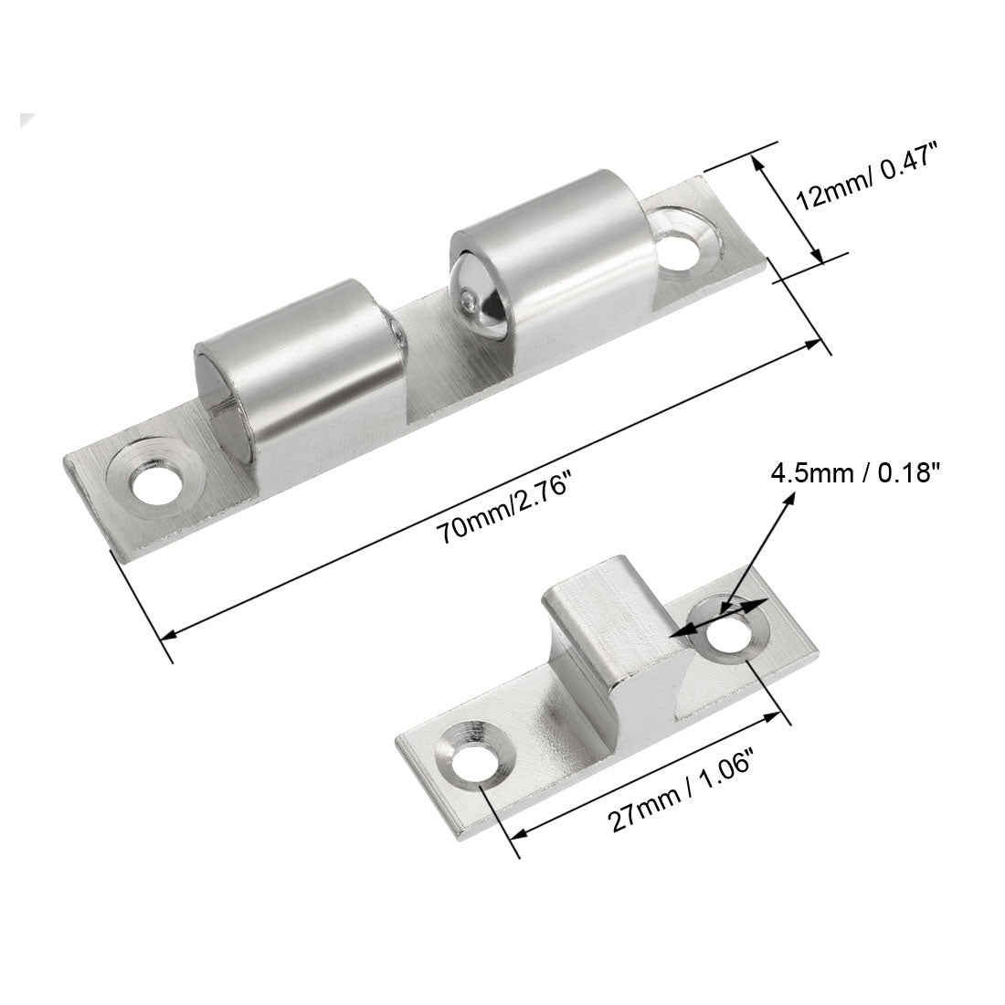 uxcell Uxcell Cabinet Door Closet Brass Double Ball Catch Tension Latch 70mmL Silver Tone