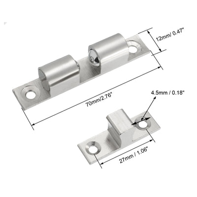 Harfington Uxcell Cabinet Door Closet Brass Double Ball Catch Tension Latch 70mmL Silver Tone