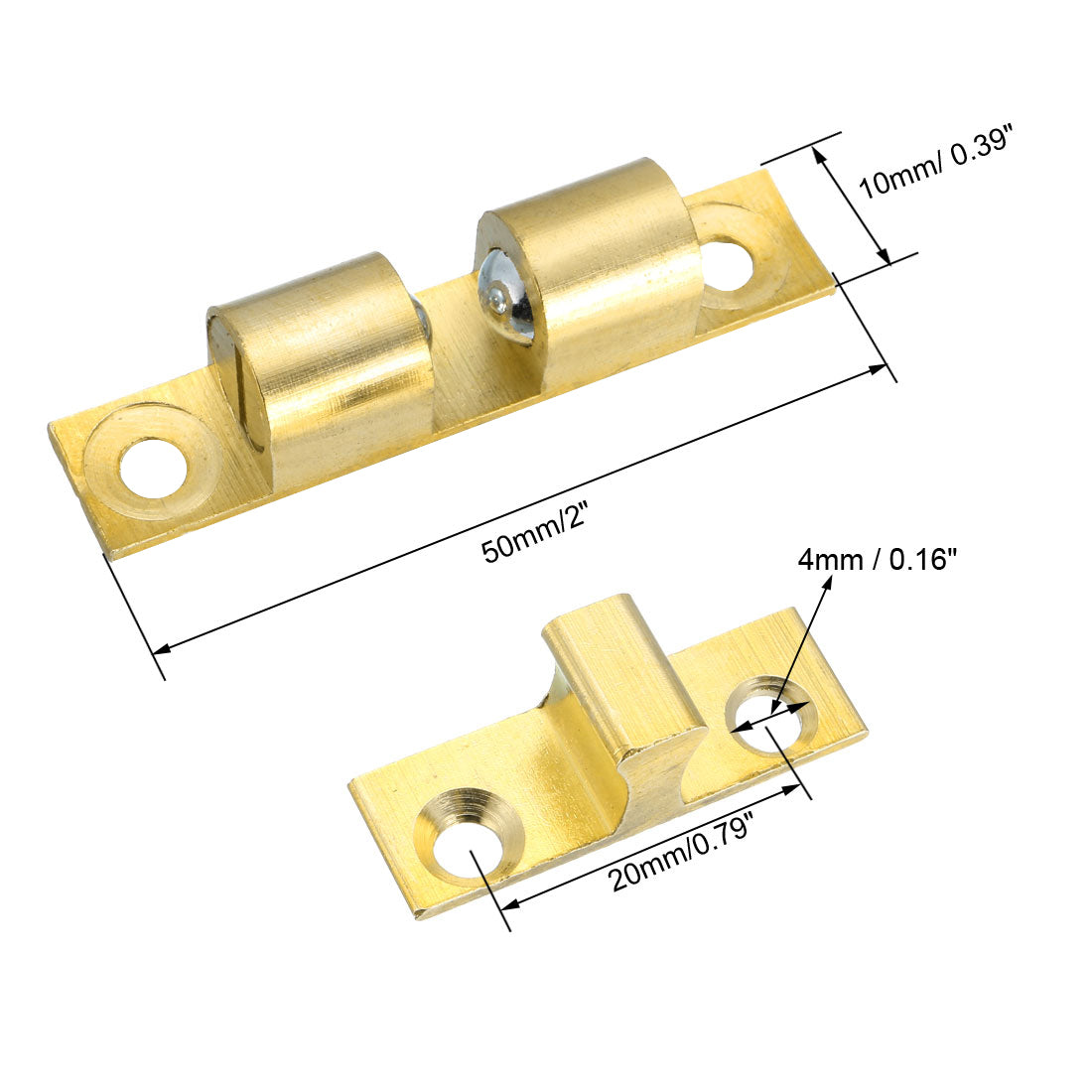 uxcell Uxcell Cabinet Door Closet Brass Double Ball Catch Tension Latch 50mm L Gold Tone