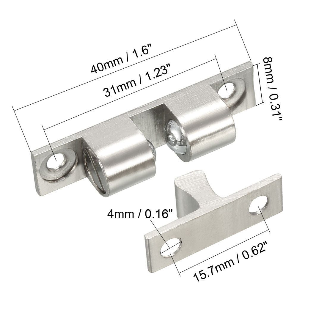 uxcell Uxcell 5pcs Cabinet Door Closet Brass Double Ball Catch Tension Latch 40mmL Silver Tone