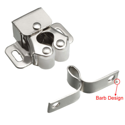 Harfington Uxcell Cabinet Closet Door Double Roller Catch Ball Latch with Prong Hardware, Silver